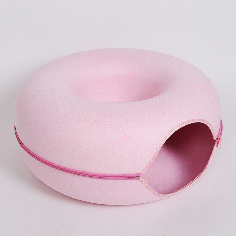 Four Seasons Available Cat Nest Round Woolen Felt Pet Dual-use Cat Nest Tunnel Interactive Training Toy Grey Felt Cat Nest - Pets Crazy Shops