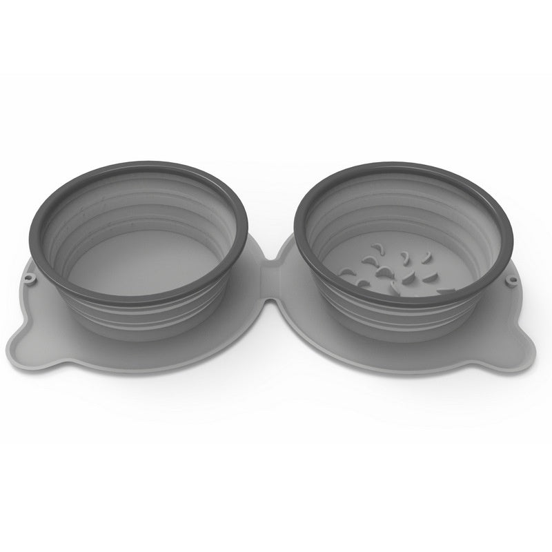 Portable Silicone Double Dog Food Bowls Foldable Non-Slip Cat Bowl Pet Travel Anti-Choking Feeding Bowl Outdoor - Pets Crazy Shops