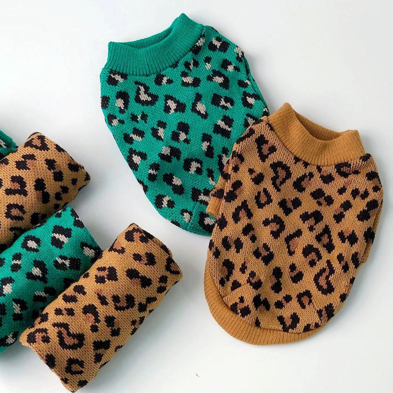 Knitted Dog Leopard-print Sweater Small Dog Pet Dog Cat Clothes - Pets Crazy Shops