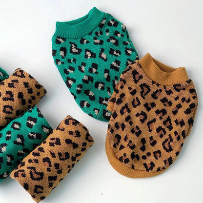 Knitted Dog Leopard-print Sweater Small Dog Pet Dog Cat Clothes - Pets Crazy Shops