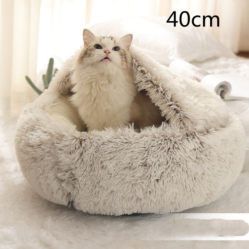 2 In 1 Dog And Cat Bed Pet Winter Bed Round Plush Warm Bed House Soft Long Plush Pets Bed - Pets Crazy Shops