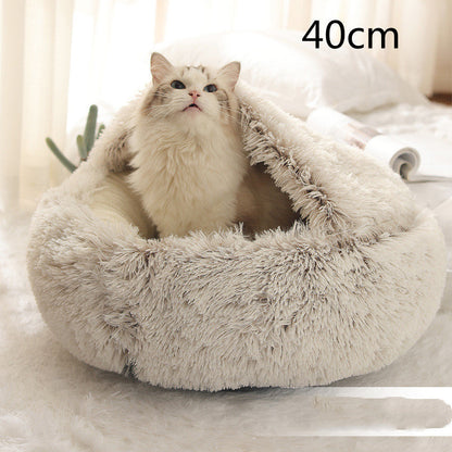 2 In 1 Dog And Cat Bed Pet Winter Bed Round Plush Warm Bed House Soft Long Plush Pets Bed - Pets Crazy Shops