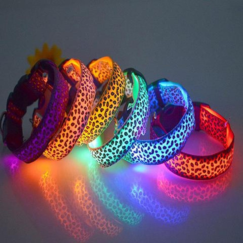 LED Dog Collar Safety Adjustable Nylon Leopard Pet Collar - Pets Crazy Shops