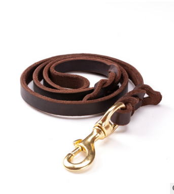 The first layer of leather dog leashes in the large dog chain demu training rope horse dog Golden Retriever dog rope - Pets Crazy Shops