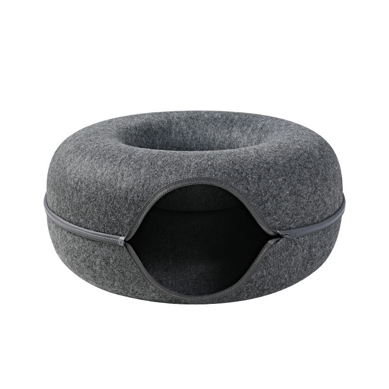Four Seasons Available Cat Nest Round Woolen Felt Pet Dual-use Cat Nest Tunnel Interactive Training Toy Grey Felt Cat Nest - Pets Crazy Shops