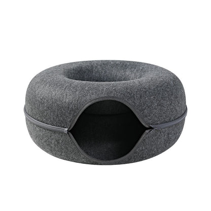 Four Seasons Available Cat Nest Round Woolen Felt Pet Dual-use Cat Nest Tunnel Interactive Training Toy Grey Felt Cat Nest - Pets Crazy Shops