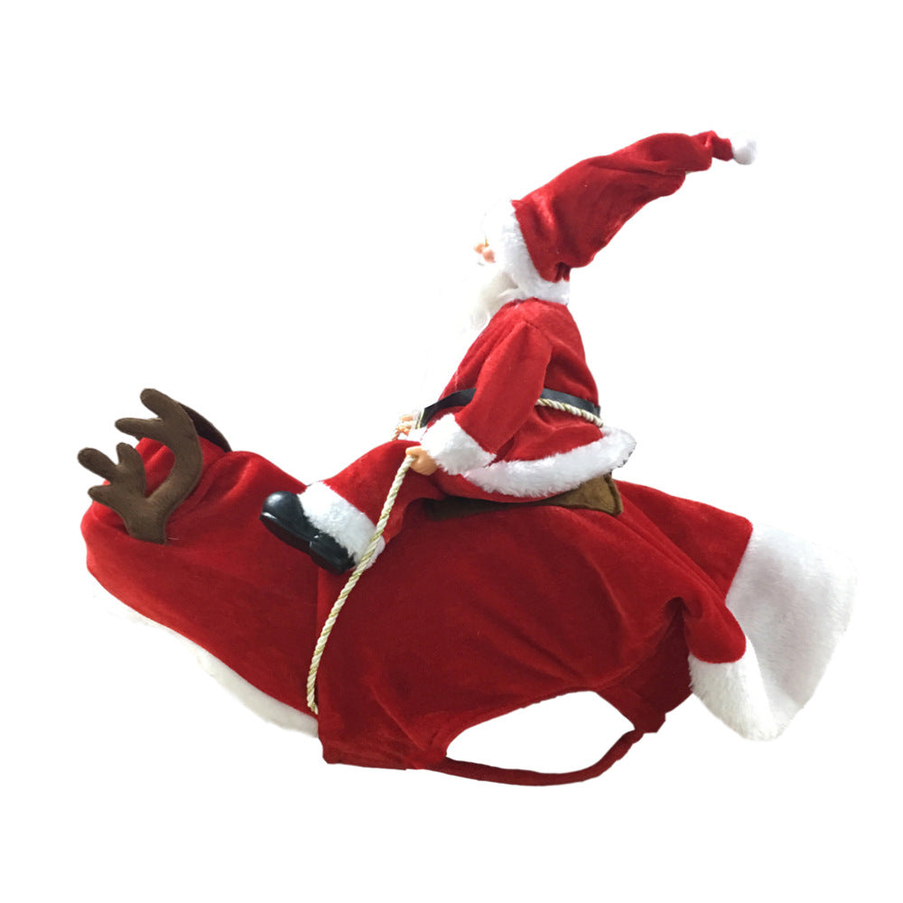 Dog Christmas Clothes Santa Claus Riding Deer - Pets Crazy Shops