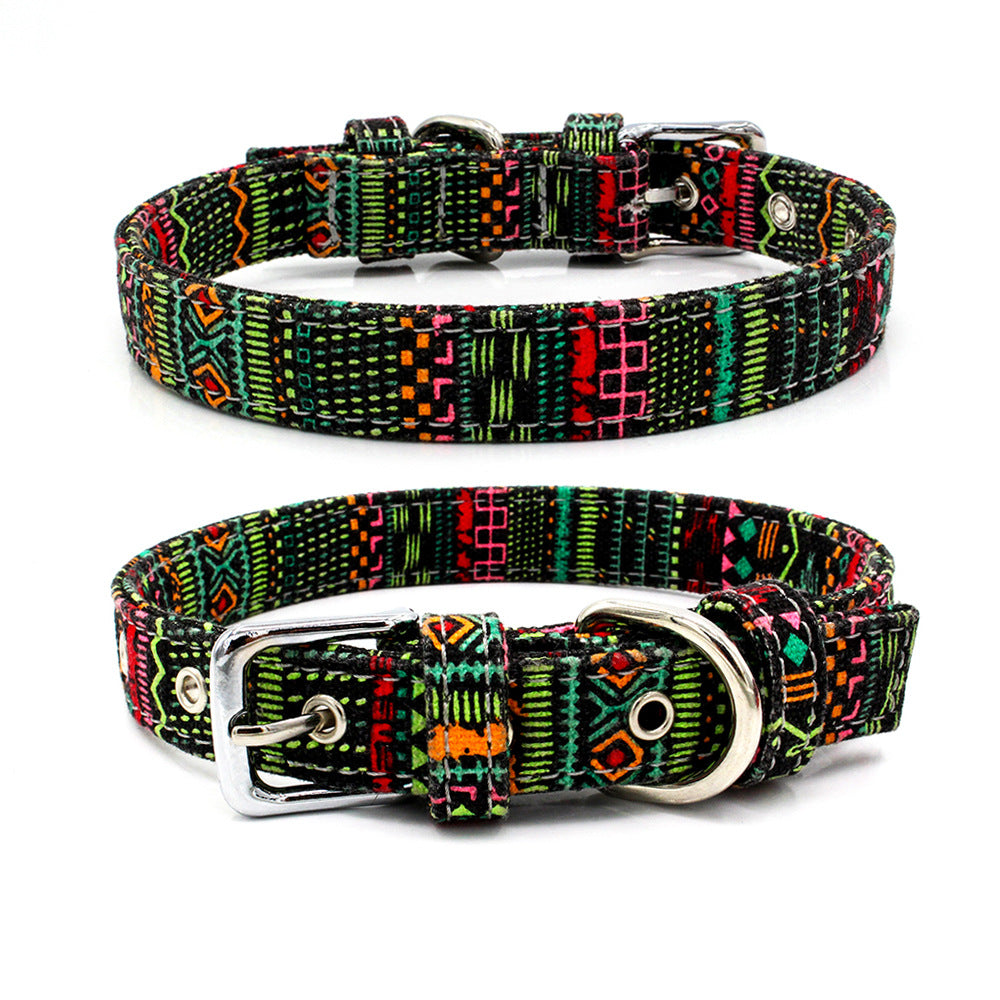 Pet Collar Double Layer Colorful Fabric Dog Collar Traction Dog Leash - Pets Crazy Shops