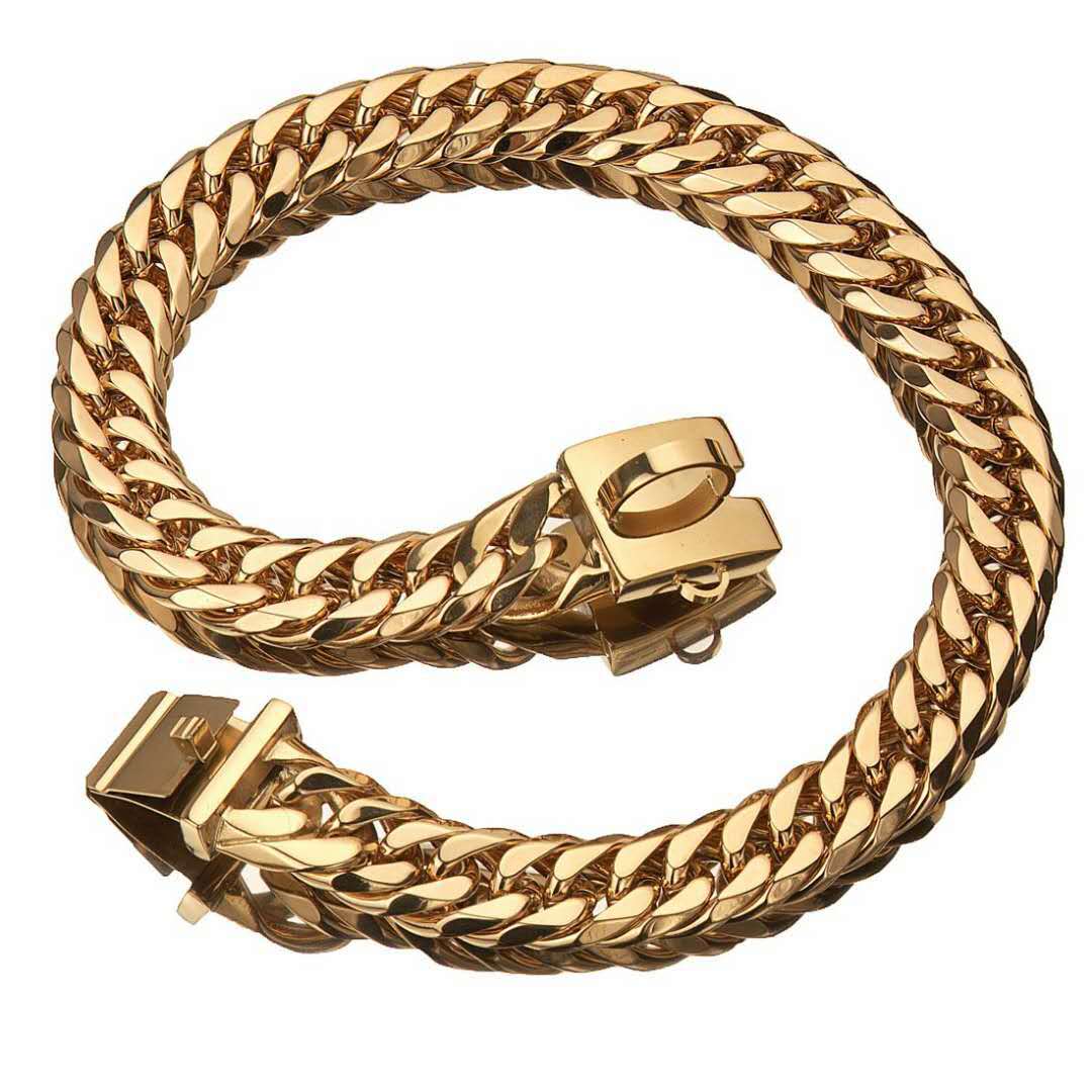 Pet Chain Dog Collar Leash 17mm Gold Stainless Steel Necklace French Pitbully Collar Strap Dropshipping Pet Suppliers - Pets Crazy Shops