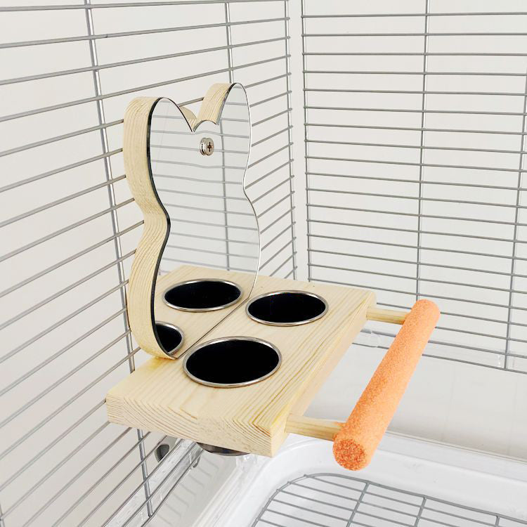 Parrot Puzzle Bird Toy Grinding Claw Stand Stainless Steel Food Cup Mirror - Pets Crazy Shops