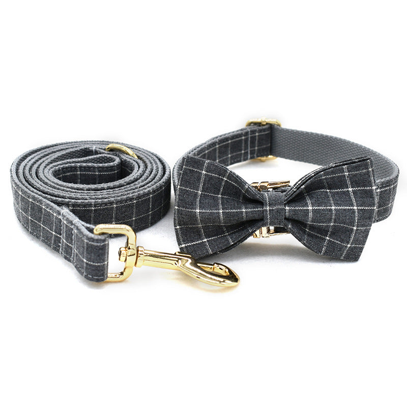Grey Plaid Pet Products Dog Collar New Fashion Golden Metal Button Dog Collar - Pets Crazy Shops