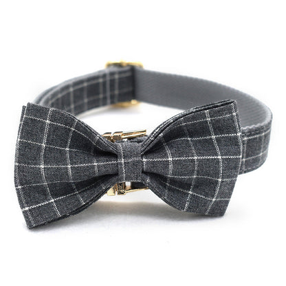 Grey Plaid Pet Products Dog Collar New Fashion Golden Metal Button Dog Collar - Pets Crazy Shops