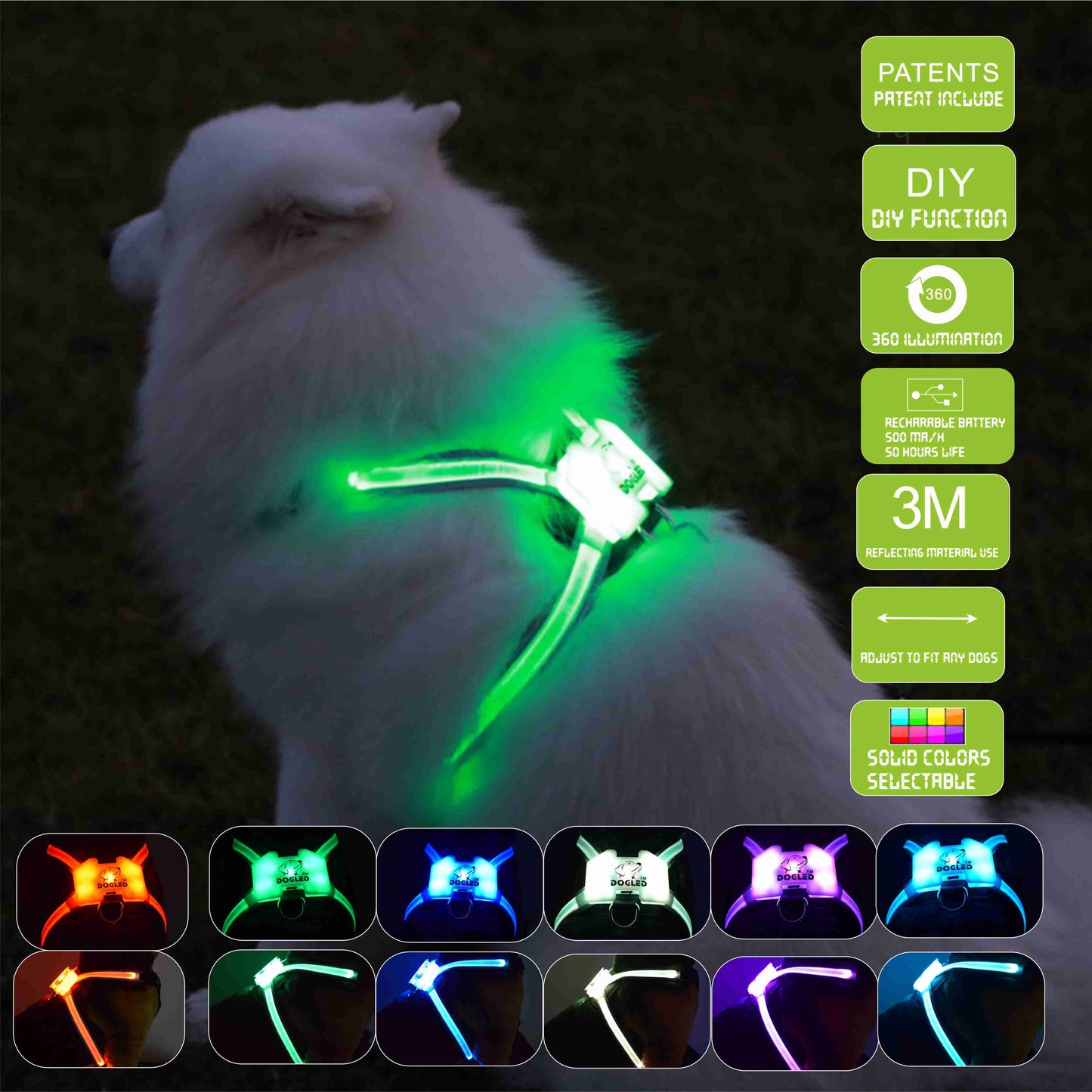 Led Pet Dog Luminous Collar Usb Rechargeable Silicone Collar Luminous Dog Neck Teddy Golden Retriever Large, Medium And Small Collar - Pets Crazy Shops