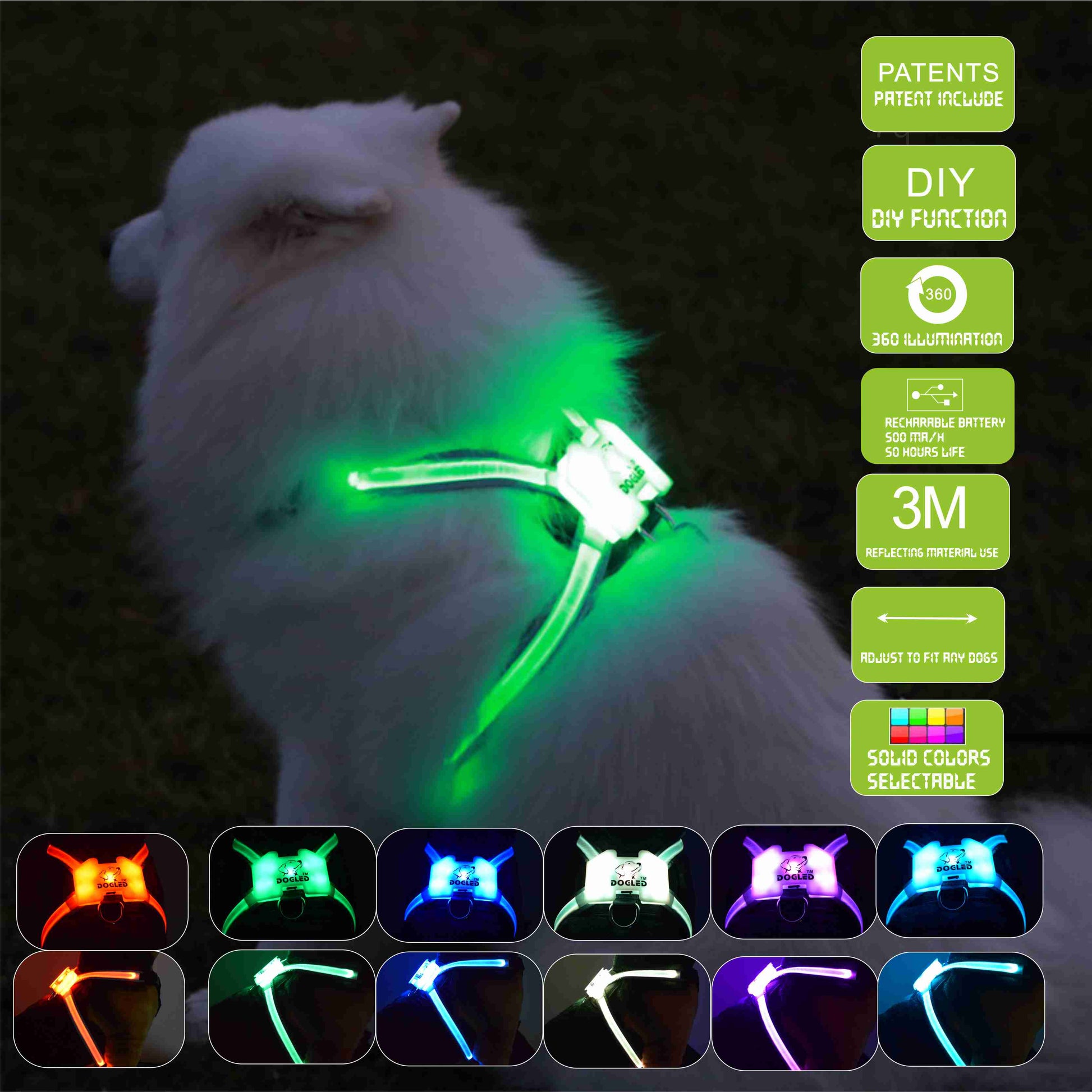 Led Pet Dog Luminous Collar Usb Rechargeable Silicone Collar Luminous Dog Neck Teddy Golden Retriever Large, Medium And Small Collar - Pets Crazy Shops