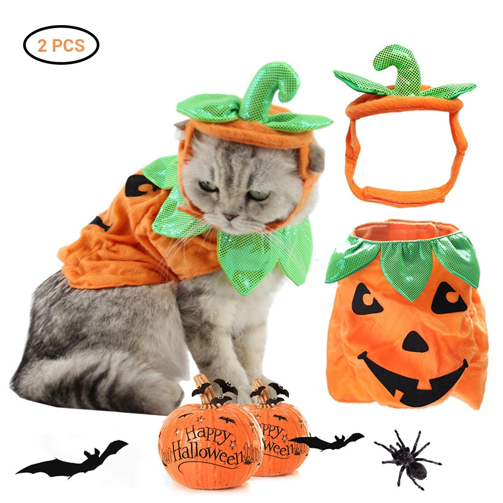 Halloween Pet Cats Costume Props Creative Pumpkin Shape Green Leaf Decoration Cosplay Clothing Holiday Garment Supplies - Pets Crazy Shops