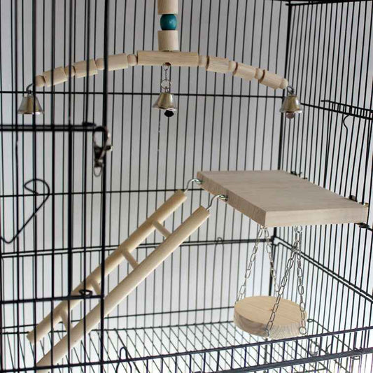 Tiger Skin Peony Xuan Little Sun Monk Gnaws And Relieves Boredom Swing Ladder Springboard Cage Toy Bell Wood Color  -  - Pets Crazy Shops -