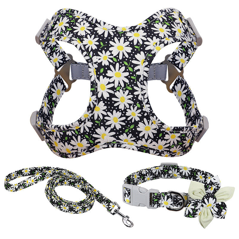 Flower Printed Dog Collar Harness Leash Set Nylon Small Medium Large Dogs Harness Vest Collar Leashes For Chihuahua Puppy Pet - Pets Crazy Shops