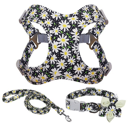 Flower Printed Dog Collar Harness Leash Set Nylon Small Medium Large Dogs Harness Vest Collar Leashes For Chihuahua Puppy Pet - Pets Crazy Shops