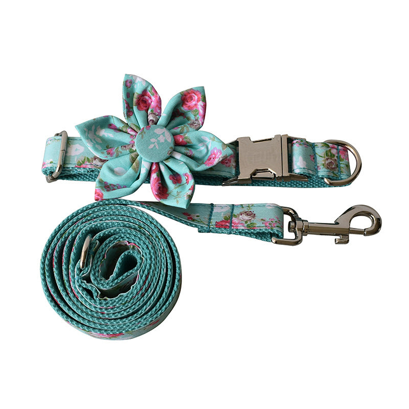 Green Rose Dog Collar Dog Leash Pet Collar - Pets Crazy Shops