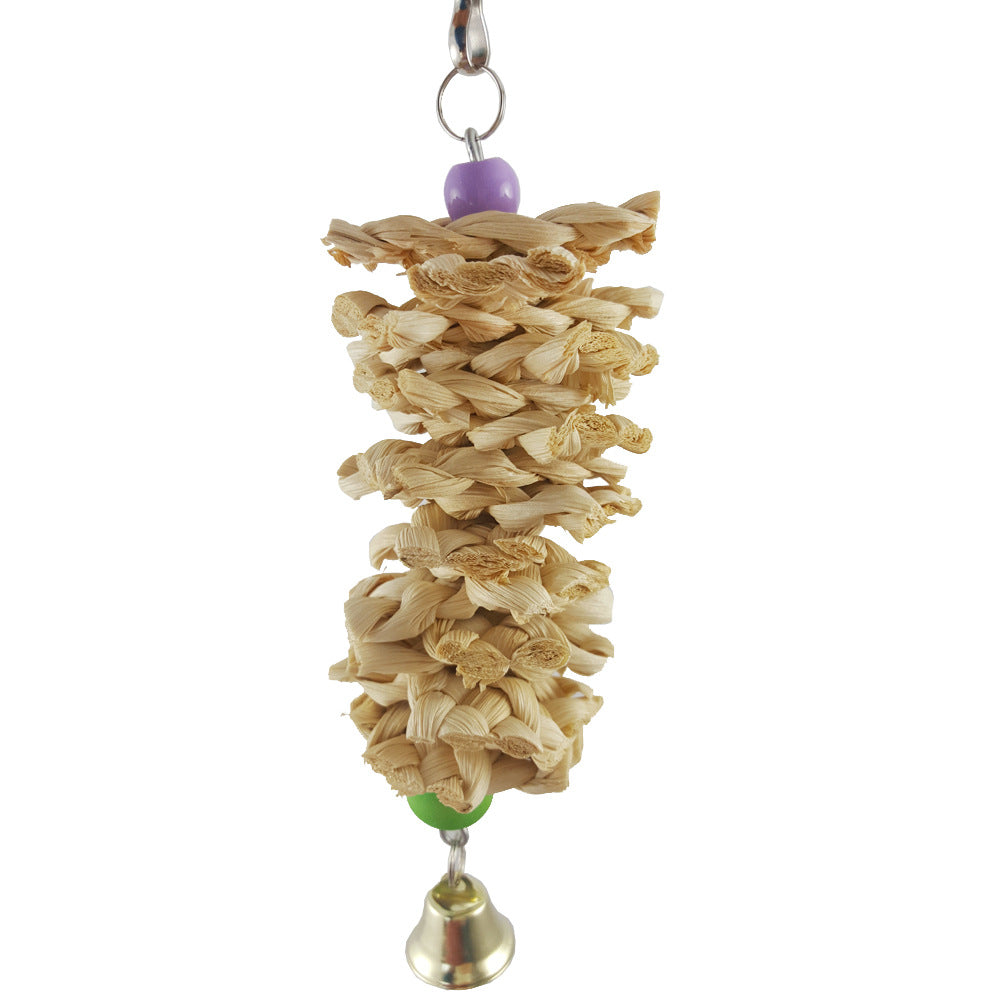Bird Parrot Toy With Bell Natural Wooden Grass Bite Hanging Cage - Pets Crazy Shops