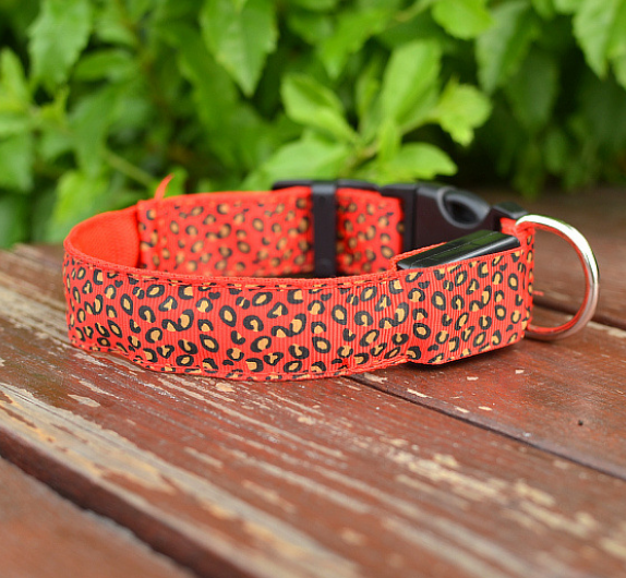 LED Dog Collar Safety Adjustable Nylon Leopard Pet Collar - Pets Crazy Shops