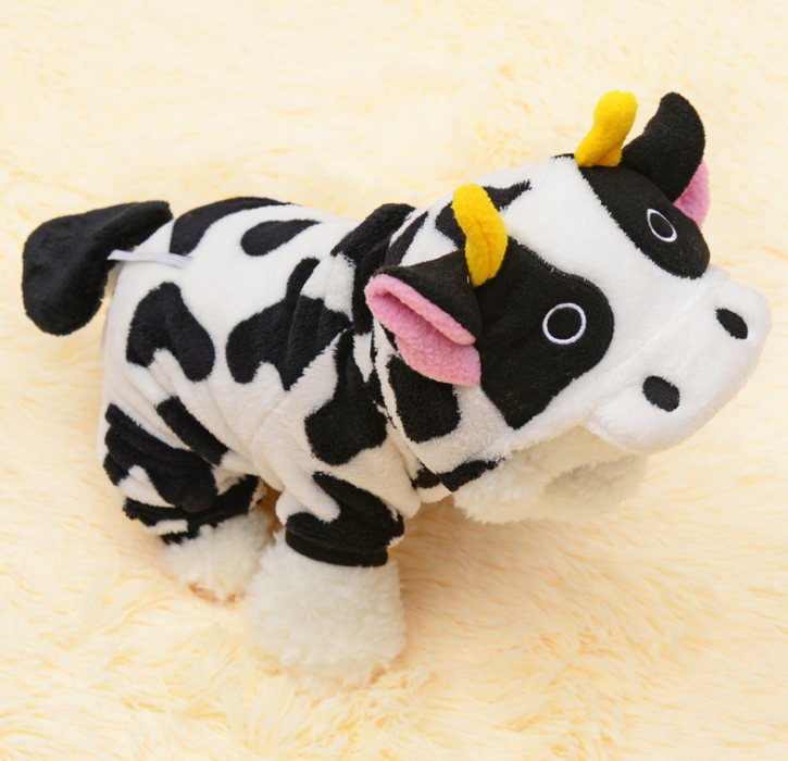 New Pet Dog Cat Coat Warm Cow Costume Sweatshirt Hooded Clothing Sweater Winter Clothes Cat Clothing Jumpsuits Cow - Pets Crazy Shops