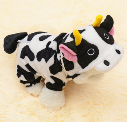 New Pet Dog Cat Coat Warm Cow Costume Sweatshirt Hooded Clothing Sweater Winter Clothes Cat Clothing Jumpsuits Cow - Pets Crazy Shops