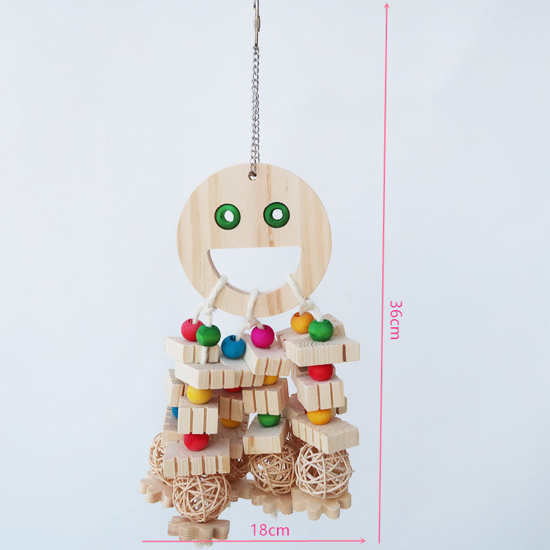 Parrot Toy Bird Supplies Cartoon Wooded Bite Big String Slotted Building Blocks Molar Embedded Beads Treasure Hunting Toys - Pets Crazy Shops