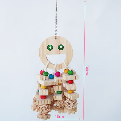 Parrot Toy Bird Supplies Cartoon Wooded Bite Big String Slotted Building Blocks Molar Embedded Beads Treasure Hunting Toys - Pets Crazy Shops