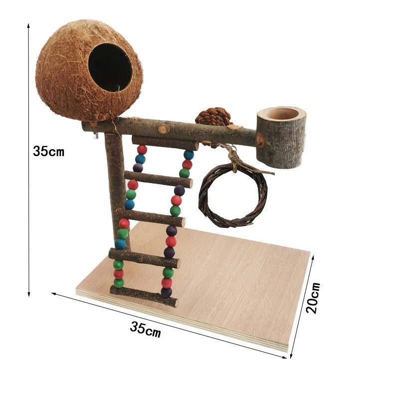 Solid Wood Parrot Station Frame Training Bird Shelf Parrot Toys - Pets Crazy Shops
