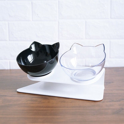 Non Slip Double Cat Bowl With Raised Stand Pet Food Cat Feeder Protect Cervical Vertebra Dog Bowl Transparent Pet Products - Pets Crazy Shops