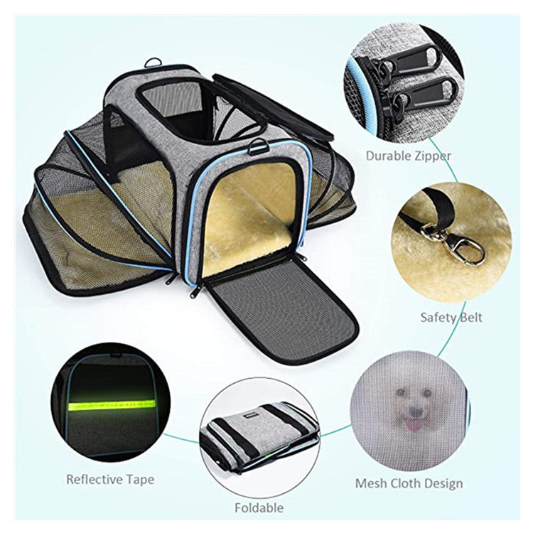 Carrier For Cat Pet Airline Approved Expandable Foldable Soft Dog Carrier Opened Doors Reflective Tapes Cat Travel Bag - Pets Crazy Shops