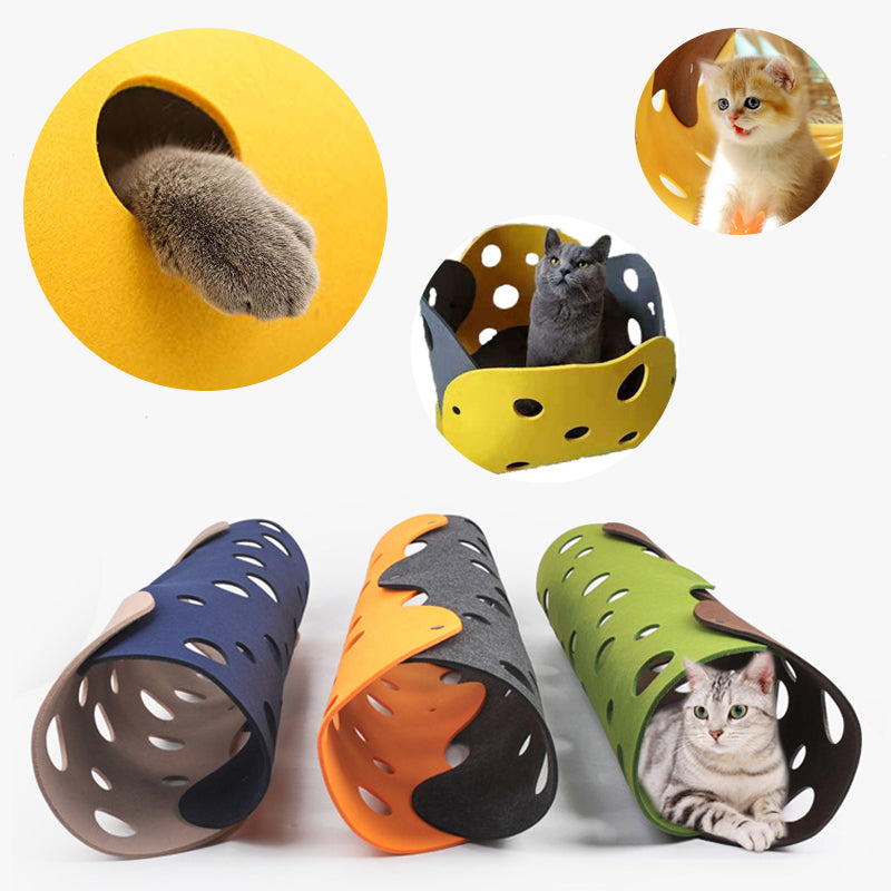 Cat Tunnel Cat Toy Felt Pom Splicing Deformable Kitten Nest Collapsible Tube House Tunnel Interactive Pet Toy Cat Accessories - Pets Crazy Shops
