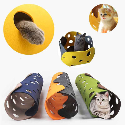 Cat Tunnel Cat Toy Felt Pom Splicing Deformable Kitten Nest Collapsible Tube House Tunnel Interactive Pet Toy Cat Accessories  -  - Pets Crazy Shops -