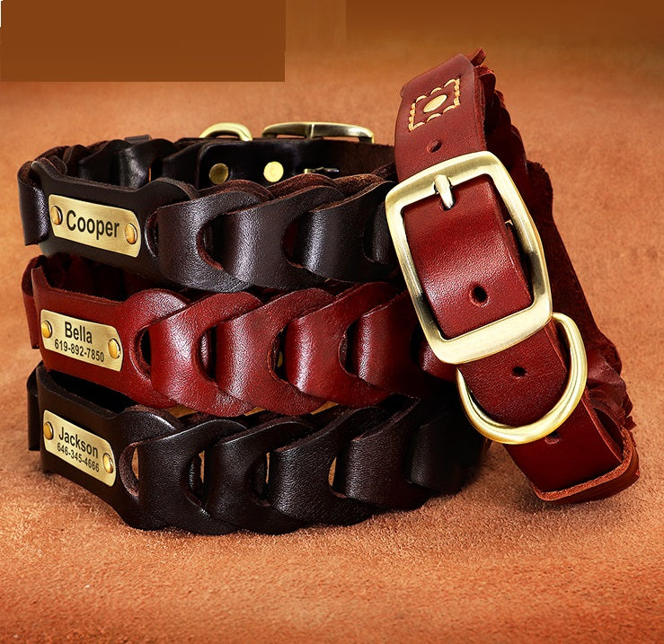 Dog Braided Leather Medium Large Dog Collar - Pets Crazy Shops