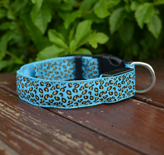 LED Dog Collar Safety Adjustable Nylon Leopard Pet Collar - Pets Crazy Shops