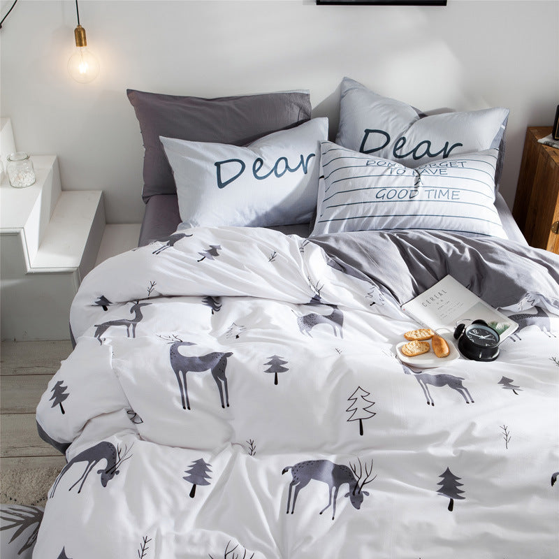 Cotton four-piece bed-lily print fashion simple cotton - Pets Crazy Shops