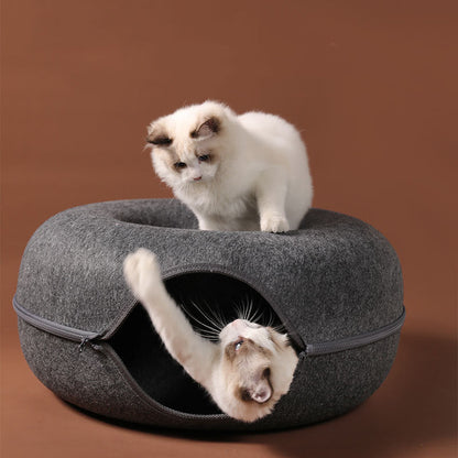Four Seasons Available Cat Nest Round Woolen Felt Pet Dual-use Cat Nest Tunnel Interactive Training Toy Grey Felt Cat Nest - Pets Crazy Shops