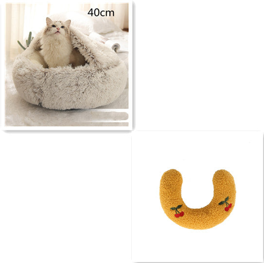 2 In 1 Dog And Cat Bed Pet Winter Bed Round Plush Warm Bed House Soft Long Plush Pets Bed - Pets Crazy Shops