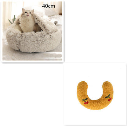 2 In 1 Dog And Cat Bed Pet Winter Bed Round Plush Warm Bed House Soft Long Plush Pets Bed - Pets Crazy Shops