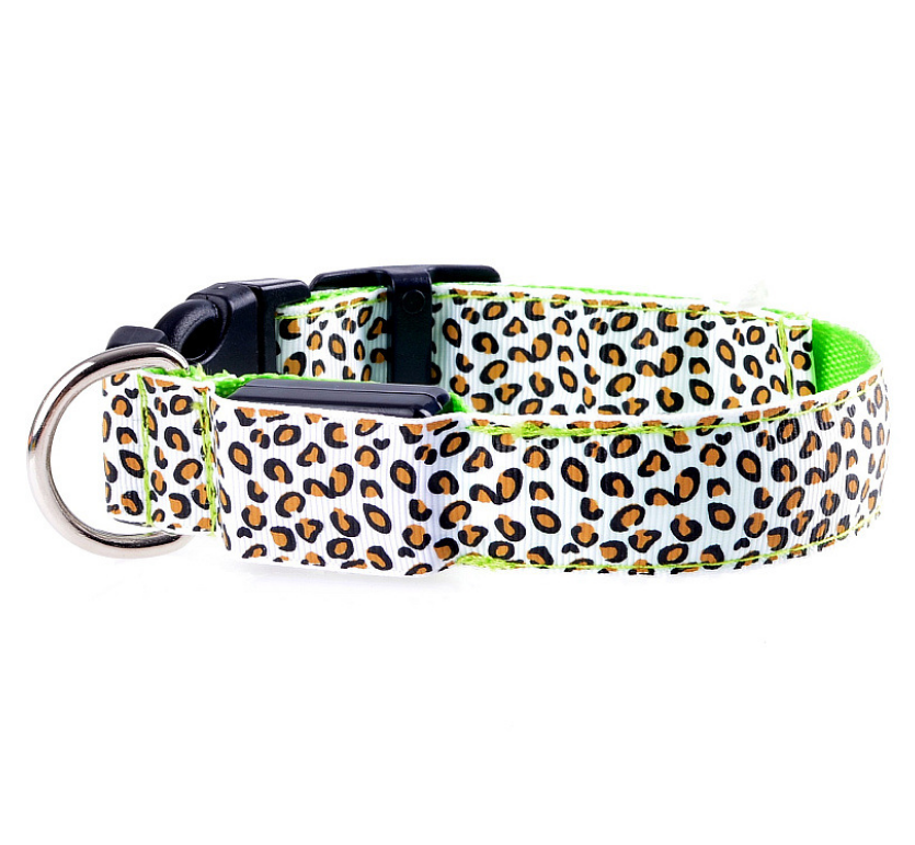 LED Dog Collar Safety Adjustable Nylon Leopard Pet Collar - Pets Crazy Shops