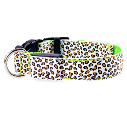 LED Dog Collar Safety Adjustable Nylon Leopard Pet Collar - Pets Crazy Shops
