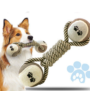 Pet Dumbbell Rope Tennis Ball Chew Toys Teeth Cleaning - Pets Crazy Shops