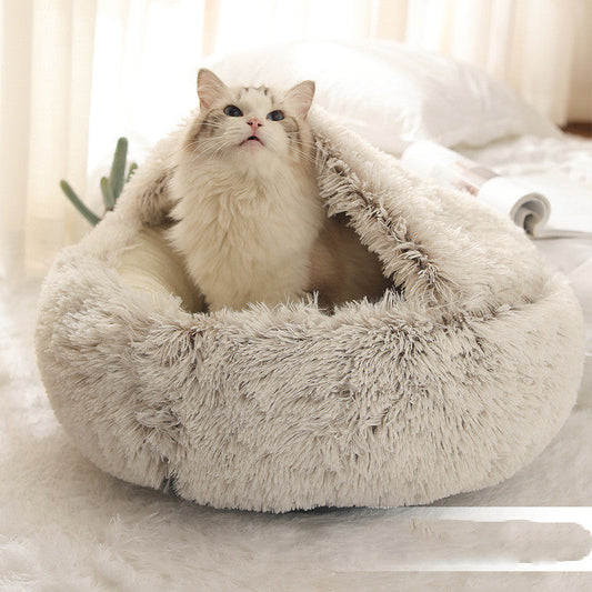 2 In 1 Dog And Cat Bed Pet Winter Bed Round Plush Warm Bed House Soft Long Plush Pets Bed - Pets Crazy Shops