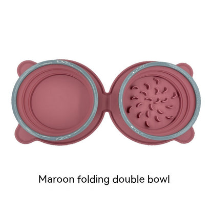 Portable Silicone Double Dog Food Bowls Foldable Non-Slip Cat Bowl Pet Travel Anti-Choking Feeding Bowl Outdoor - Pets Crazy Shops