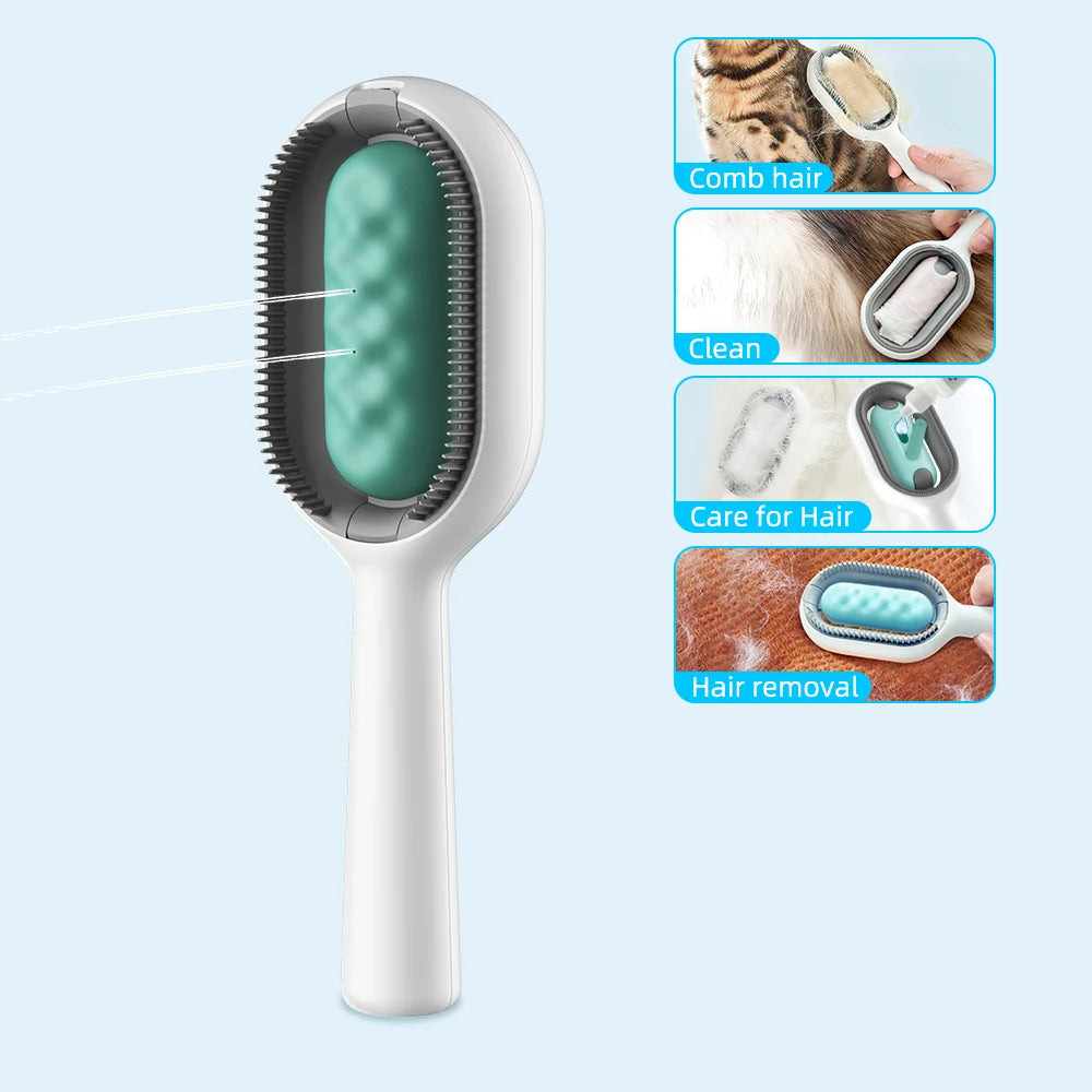 Cat Hair Brush With Water, Sticky Brush For Cats, 4 In-1 Cat Grooming Brush Creative Update Cat Dog Grooming Comb With Water Tank Double-Sided Hair Removal Brush Kitten Pet Supplies Accessories - Pets Crazy Shops
