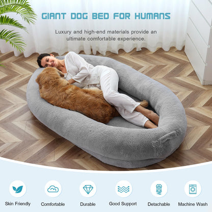 Dog Beds For Humans Size Fits You And Pets Washable Faux Fur Human Dog Bed For People Doze Off Napping Orthopedic Dog Bed - Pets Crazy Shops