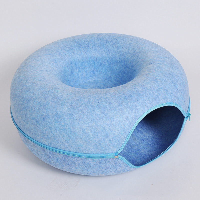 Four Seasons Available Cat Nest Round Woolen Felt Pet Dual-use Cat Nest Tunnel Interactive Training Toy Grey Felt Cat Nest - Pets Crazy Shops