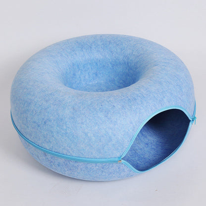 Four Seasons Available Cat Nest Round Woolen Felt Pet Dual-use Cat Nest Tunnel Interactive Training Toy Grey Felt Cat Nest - Pets Crazy Shops