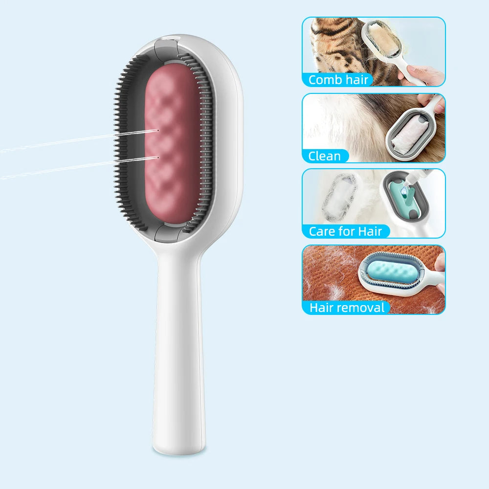 Cat Hair Brush With Water, Sticky Brush For Cats, 4 In-1 Cat Grooming Brush Creative Update Cat Dog Grooming Comb With Water Tank Double-Sided Hair Removal Brush Kitten Pet Supplies Accessories - Pets Crazy Shops